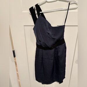 BCBGeneration Navy One-Shoulder Dress with Black Waistband